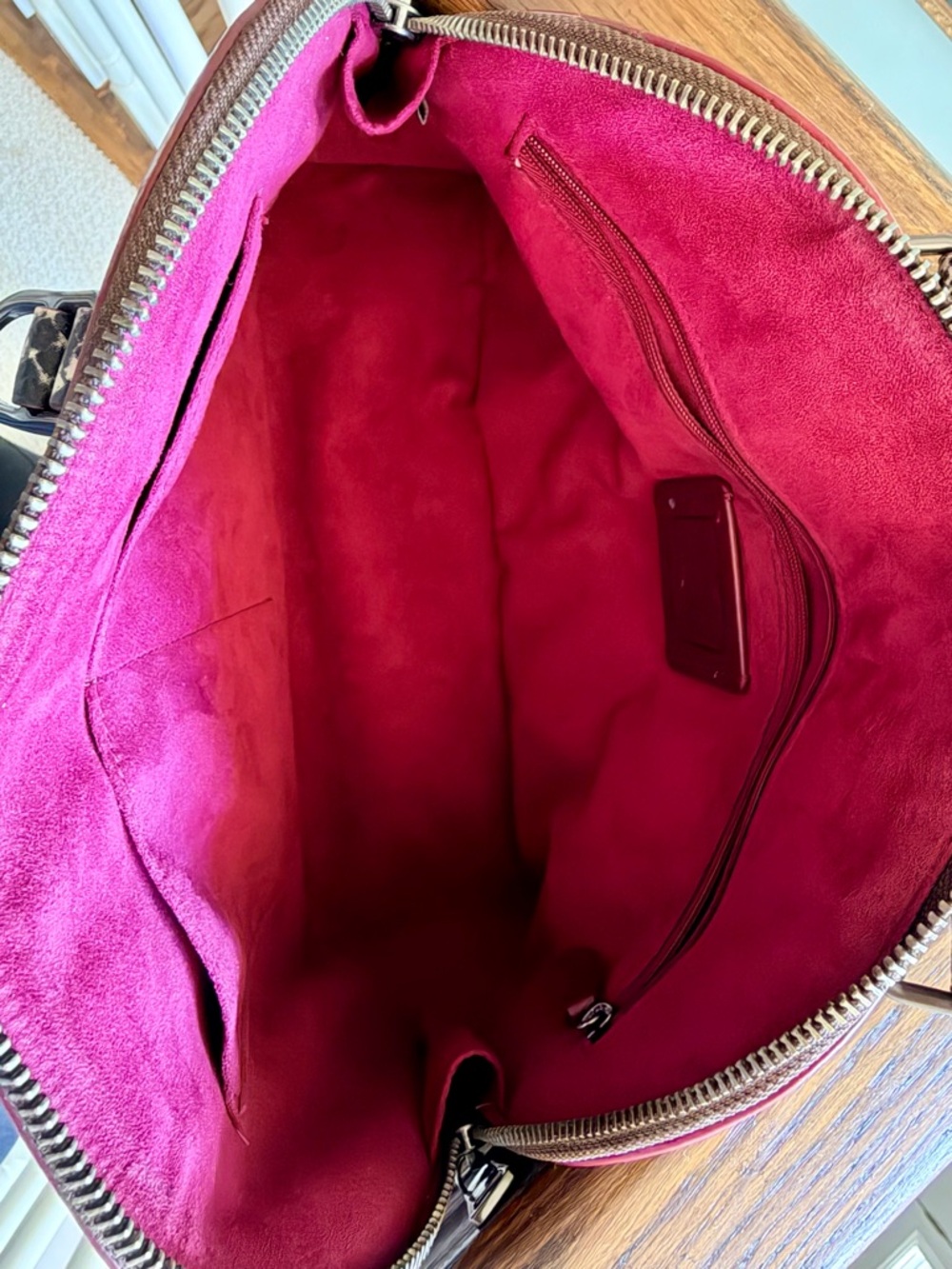 Coach Satchel in Brown and Burgundy with Snakeskin Accents - Picture 5 of 12